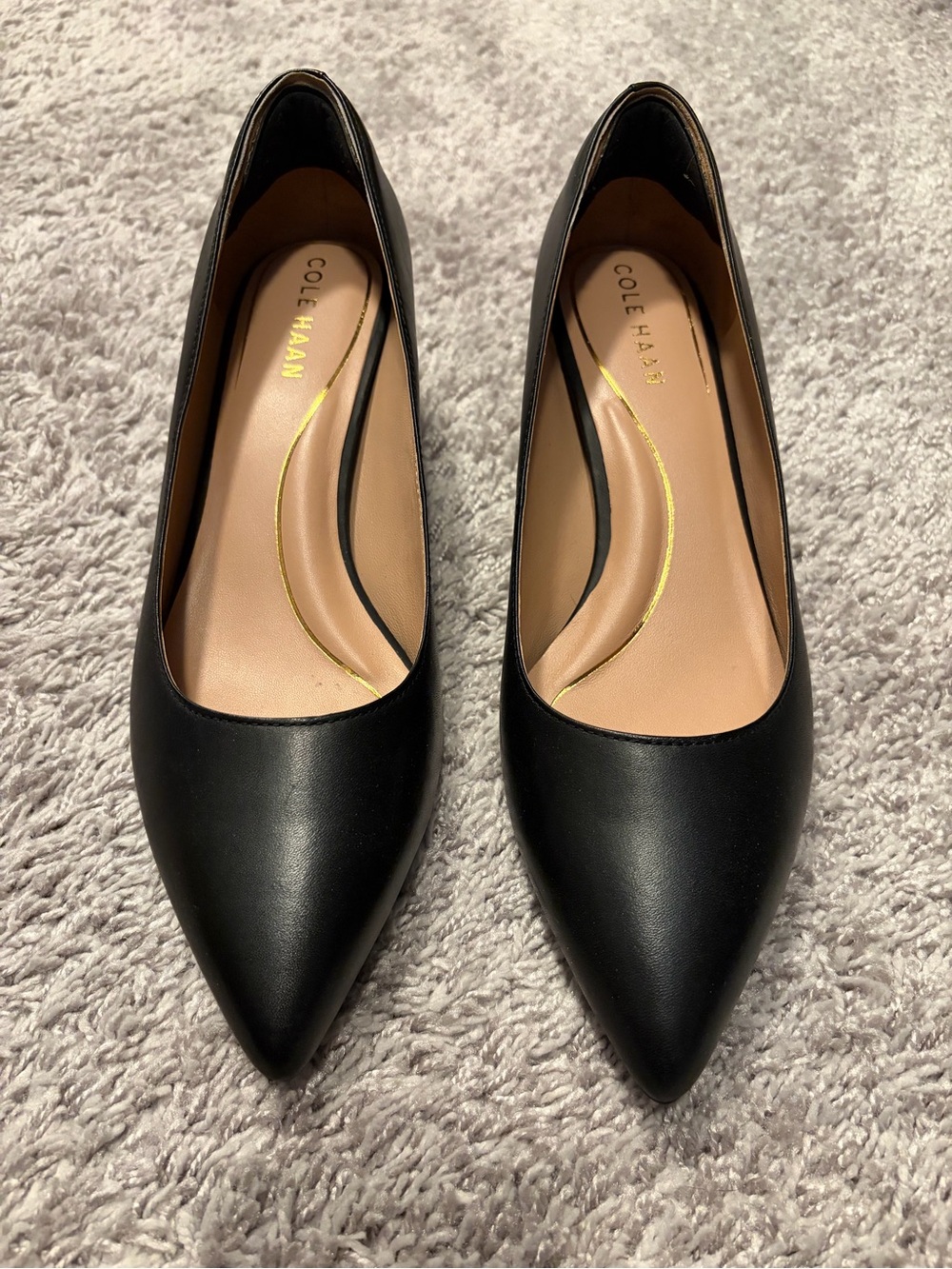 Cole Haan Black Pointed Toe Leather Pumps